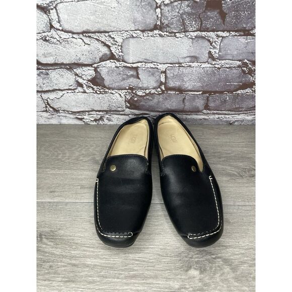 UGG Australia Black Leather Button Driving Loafers Shoes Women’s Sz 8M US/39EU - Picture 11 of 16